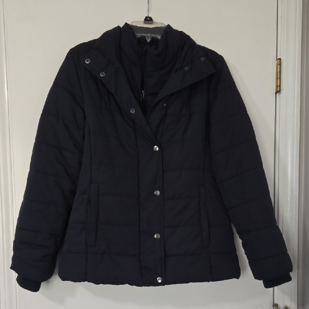 St. John's Bay Black Puffer Jacket Quilted Matte Finish